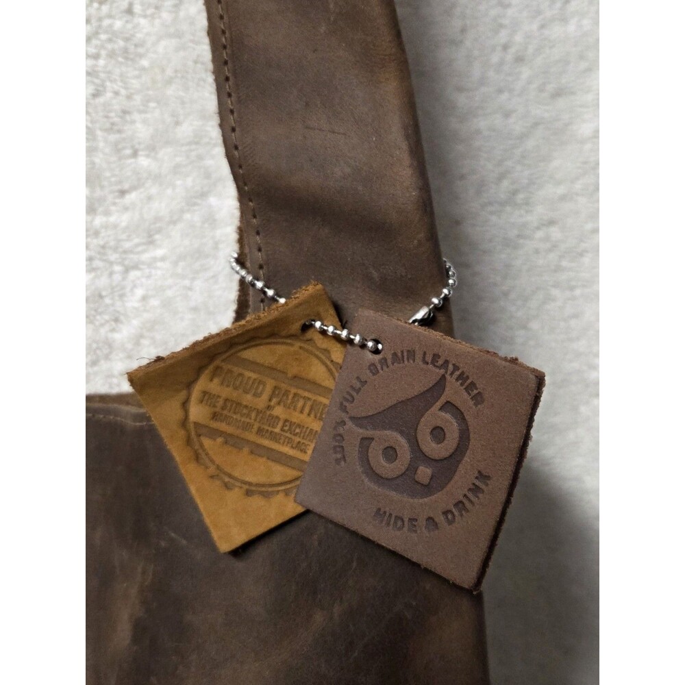 Hide & Drink Leather Tote Purse Bag Single Handled 100% Full Grain Leather Brown - Picture 3 of 6